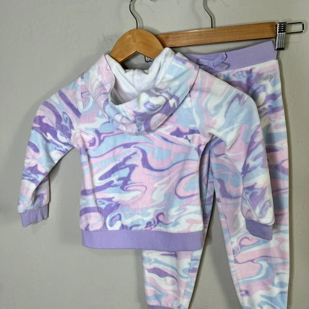 Juicy Couture Kids Girls 4T‎ Marble Swirl Fleece Tracksuit Set Hoodie Pastel